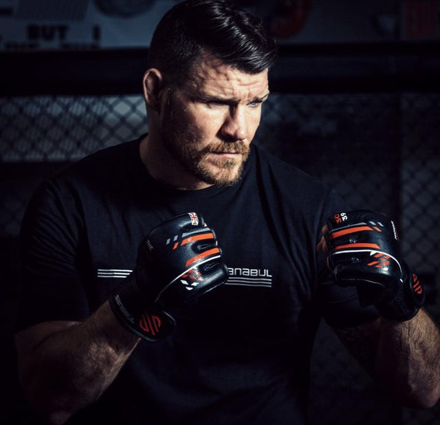 Michael Bisping wearing Sanabul MMA gloves