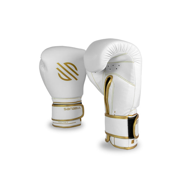 Sanabul Gold Strike Professional Boxing Gloves (Black Hook & Loop, 16 oz)