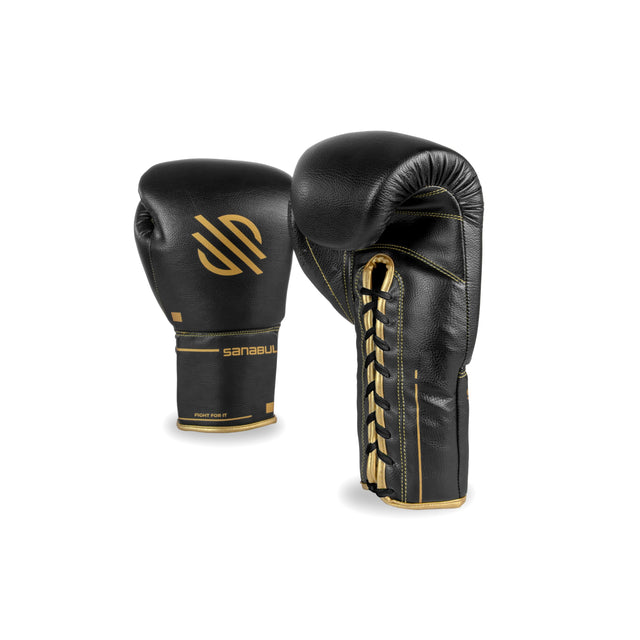 Gold Strike Lace Up Professional Boxing Gloves | Sanabul